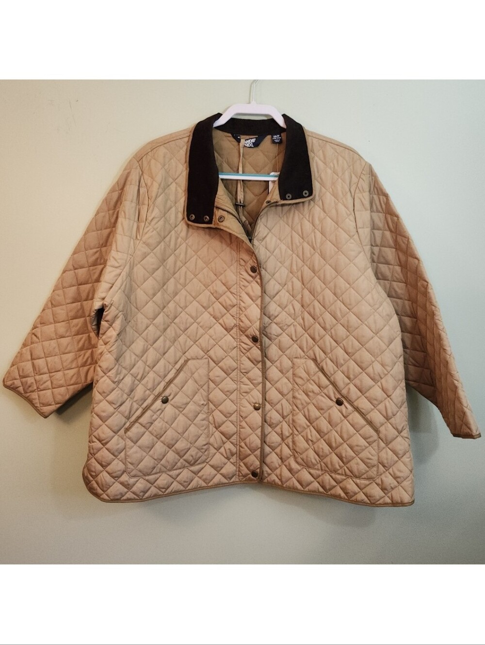 LANDS' END Quilted Packable TAN Barn Field Jacket Snaps PRIMALOFT Wms 3X/P  NWT